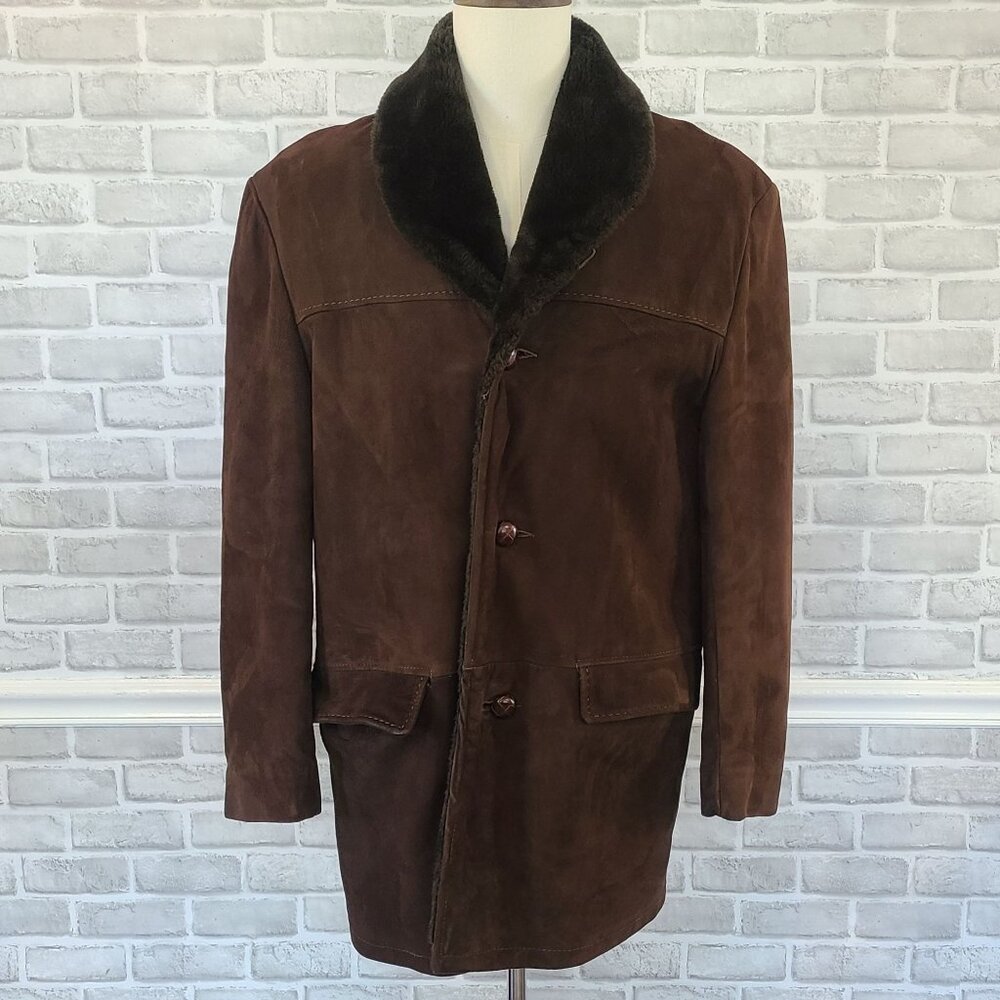 Vintage Skalar Suede Coat Jacket Faux Fur Lined 44 Western Heritage Made in USA
